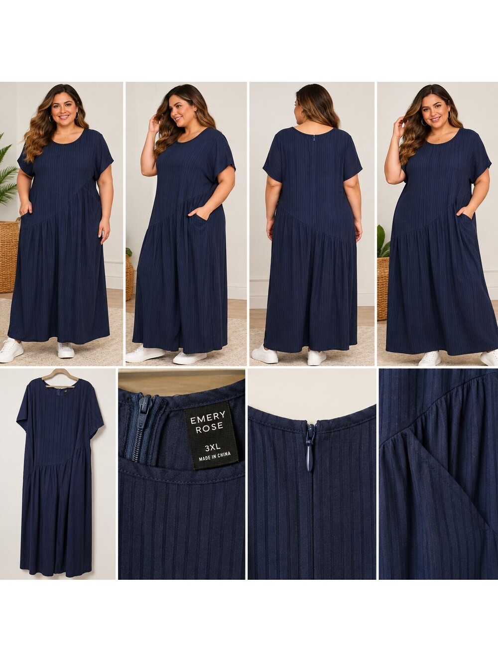 Emery Rose Navy Short Sleeve Romper